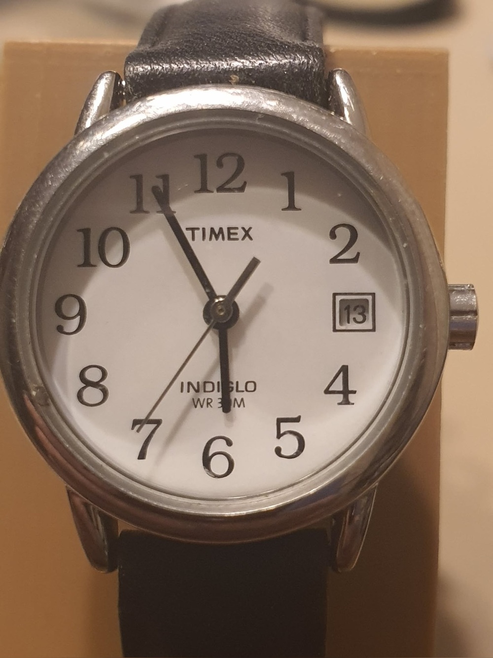 🦋10/$20🦋 Timex Indiglo Easy Reader Silver/White Leather Women's Watch w/Date
